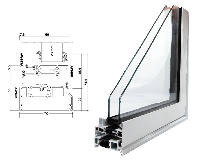 Aluk Bw58 Contemporary Flat Sash In 70mm Frame