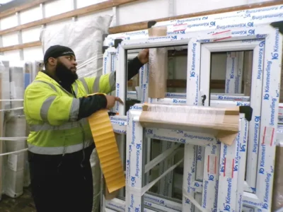 Worker Loading Truck With White Frames Worker Loading Truck With White Frames